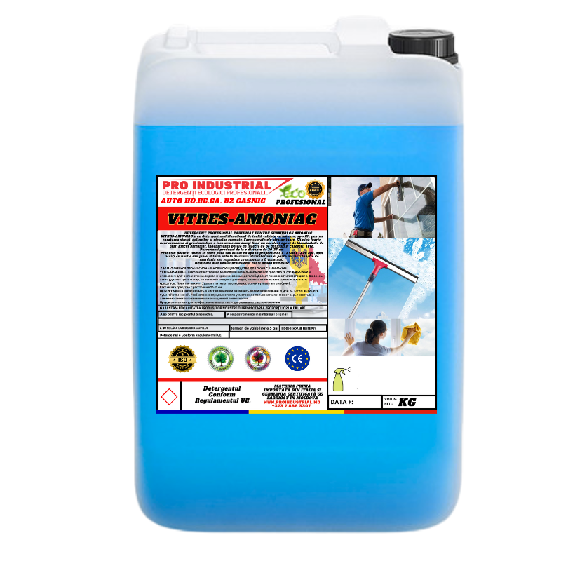 Detergent profesional antibacterian cu amoniac pentru suprafețe vitrate, cromate și lucioase-(Pentru preț şi cantitate angro Contactați-ne)